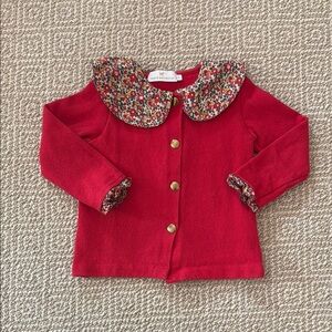 Red Floral Collar Cardigan